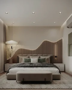 Modern Master Bedroom with Mural Headboard Interior Design by Houseway