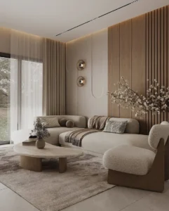 Warm Palette Living Room Interior Design by Houseway