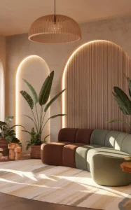 Warm Palette Living Room Interior Design by Houseway