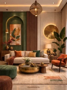 Warm Palette Living Room Interior Design by Houseway