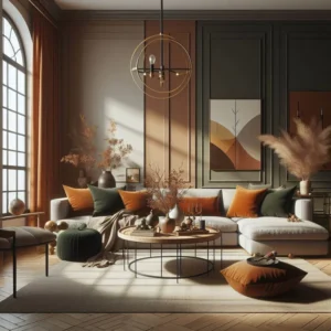 Warm Palette Living Room Interior Design by Houseway