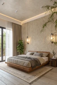 Modern Master Bedroom with Mural Headboard Interior Design by Houseway