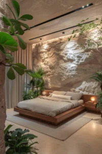 Modern Master Bedroom with Mural Headboard Interior Design by Houseway