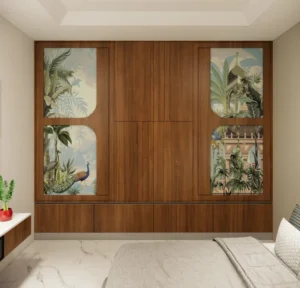 Elegant Peacock Motif Wooden Wardrobe Interior Design by Houseway
